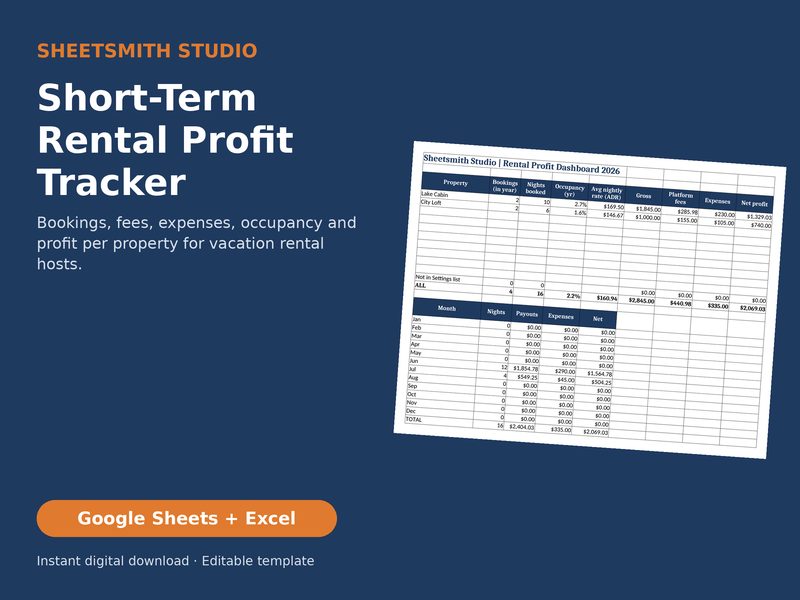 Short Term Rental Profit Tracker template cover